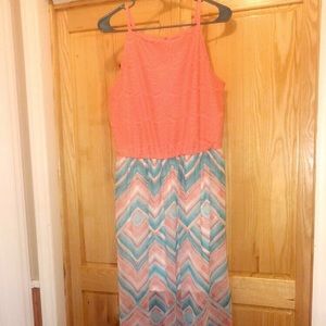 Peach, White, and teal zigzag dress